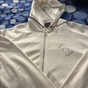 Armani Exchange white Full-Zip Hoodie with Subtle Logo